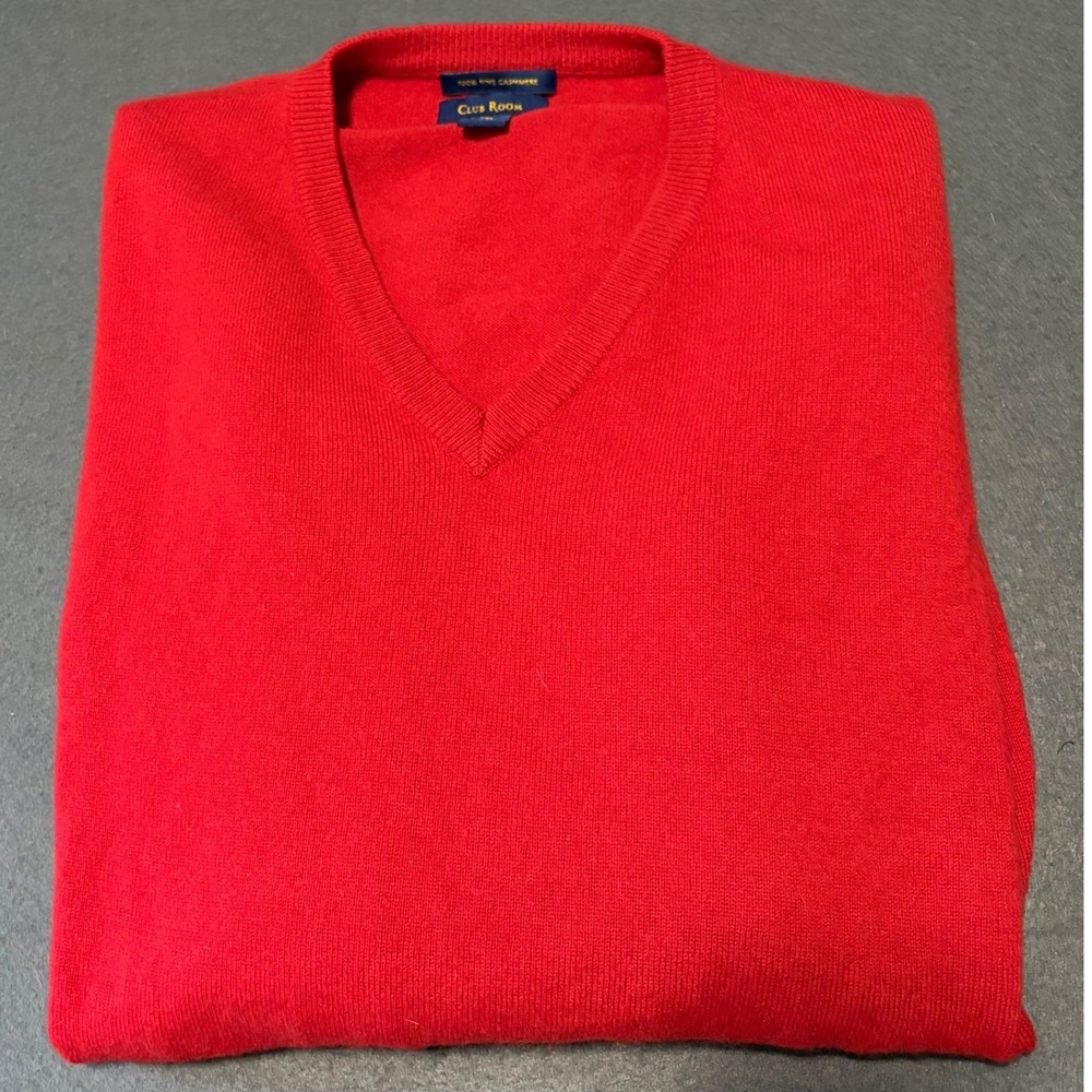 Club Room V-Neck Cashmere Sweater Mens XXL Red Big Tall Holiday Business Relaxed